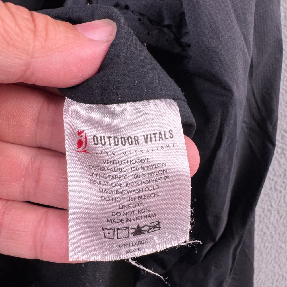 Outdoor Vitals Ventus Hoodie Mens Large Black Half Zip Ultralight Active Jacket - Picture 4 of 6